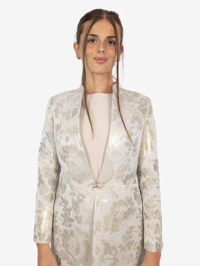 Completo 3 pezzi donna elegante con soprabito damascato