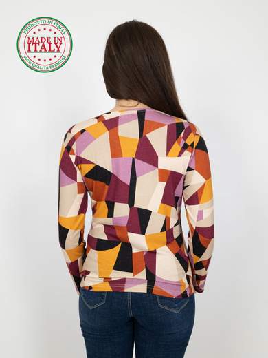 Maglia Donna Manica Lunga In Viscosa Con Fantasia Geometrica