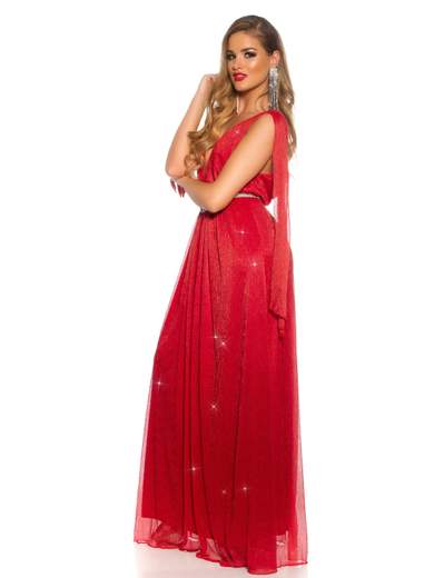 Abito lungo glitterato con scollatura profonda