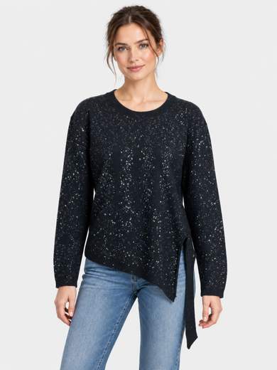 Maglia girocollo con micropaillettes e spacco laterale