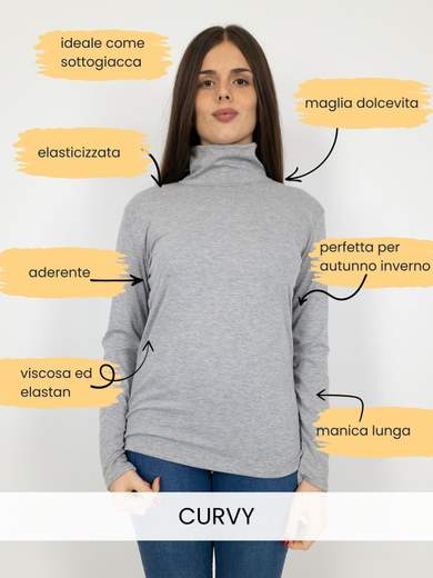 MADE IN ITALY Women’s Curvy Turtleneck Stretch Viscose Long Sleeve Top A99030-1001