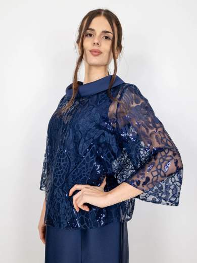 Sologioie Curvy Abito corto da cerimonia smanicato con cappa con maniche YSD410TU4020