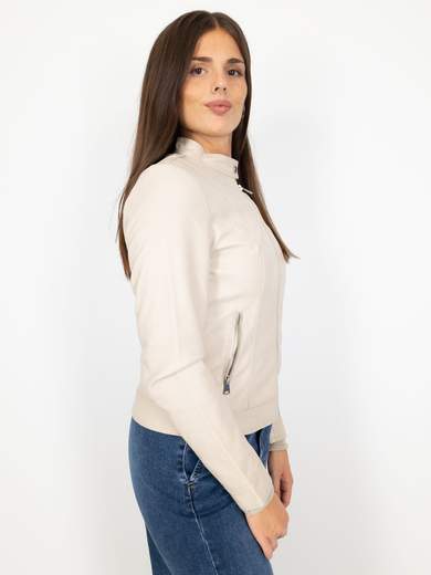 Giacca Ecopelle Donna Corta Con Zip E Manica Lunga