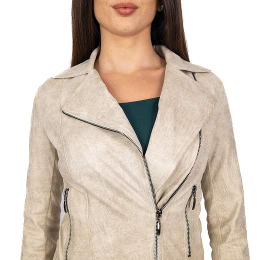 Giacca ecopelle donna stile trendy collo reverse e maniche lunghe
