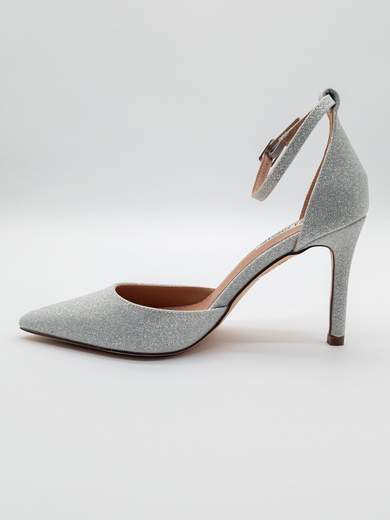 Décolleté argento glitterate con tacco sottile e cinturino