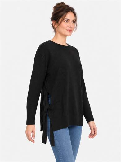 Wool Blend Sweater with Side Knot and Asymmetric Line