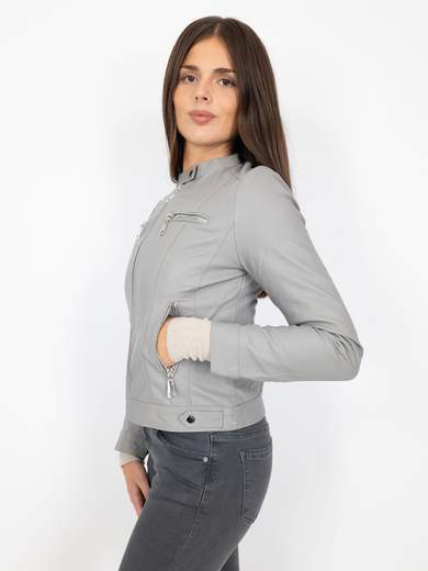 W Collection Giacca Ecopelle Corta Donna Slim Fit Con Manica Lunga E Zip