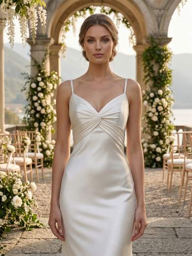 Abito da Sposa a Sirena in Raso Bianco con Stola 35492w