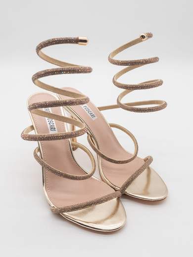 Gold jewel sandal with spiral and 10.5 cm hourglass heel