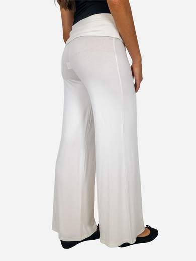 Pantaloni sportivi elasticizzati a palazzo in viscosa con fascia vita alta