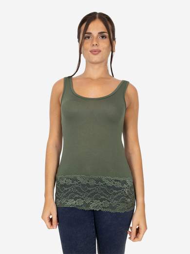 Canotta Donna Slim Fit con Pizzo in Fondo – Modello Corto Elasticizzato