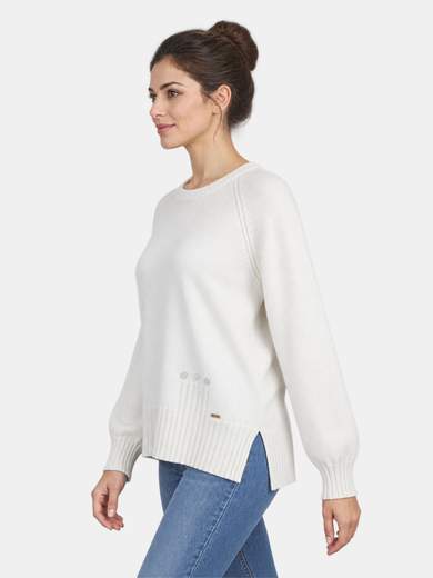 Viscose Blend Crew Neck Sweater with Decorative Buttons