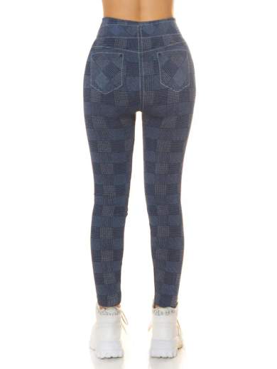 KOUCLA Leggings Sexy a Vita Alta Effetto Jeans con Motivo a Quadri 0000LG-03