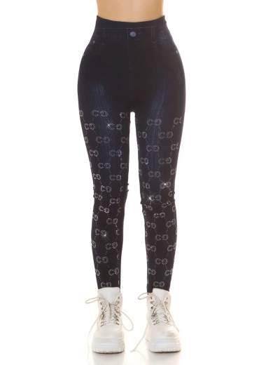 Jeggings Vita Alta con Glitter Effetto Jeans