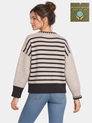 Maglia girocollo in misto lana con intarsi