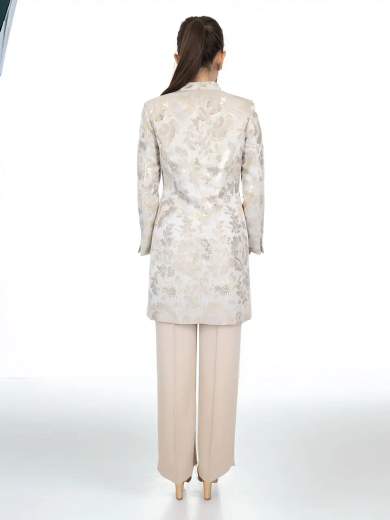 Completo 3 pezzi donna elegante con soprabito damascato