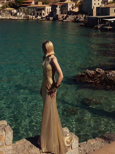 ALLURE Vestito Cerimonia Elegante Lungo a Sirena con Stola