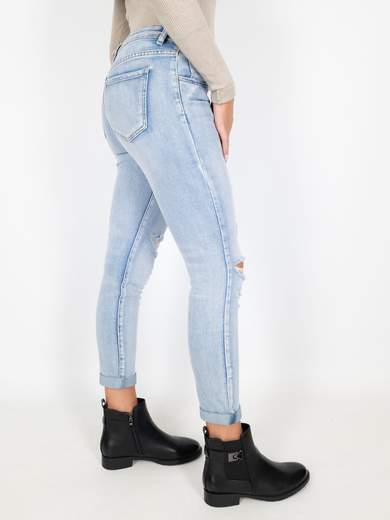3D Denim Jeans Strappati Donna Elasticizzati Chiari Slim Fit