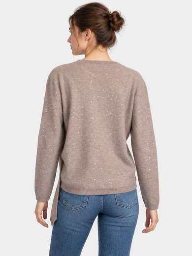 Maglia girocollo con micropaillettes e spacco laterale