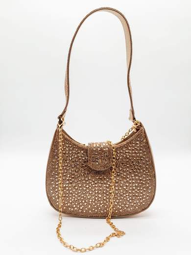 MICHELLE MOON Pochette da cerimonia bronzo elegante con strass, tracolla rigida e catena removibile MD810-BRONZO