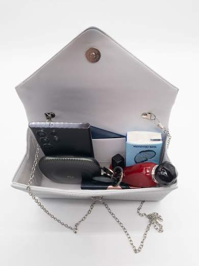 White Glitter Evening Clutch with Detachable Chain