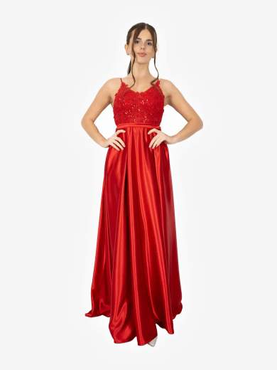 STRABELLO CERIMONIA Abito Lungo da Cerimonia con Corpetto in Pizzo e Gonna in Raso A29799-4157-GLORIA