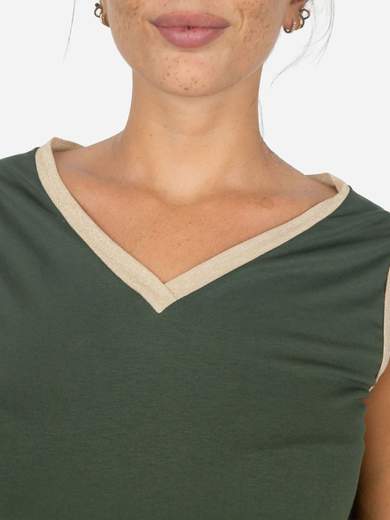 Casual flared tank top with gold glitter trims in stretch viscose