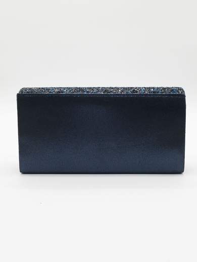 Pochette da cerimonia blu in raso con glitter e tracolla