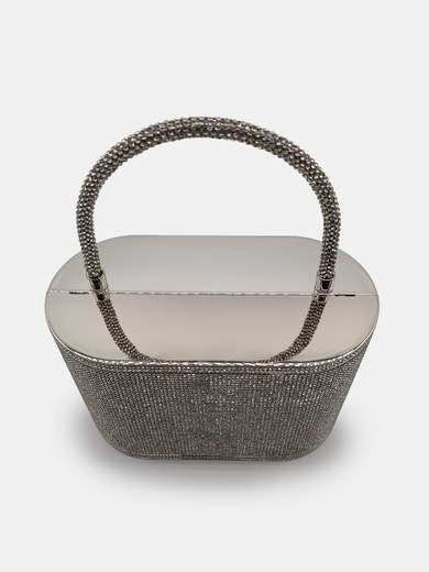 Silver Evening Clutch Bag Covered in Rhinestones with Detachable Chain