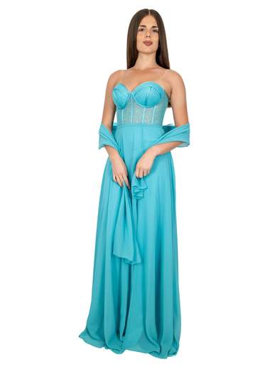 Abito lungo cerimonia elegante con corpetto a corsetto glitterato