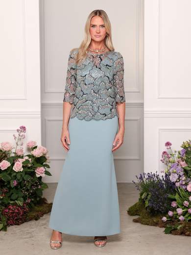 Bianca Brandi Abito Lungo Cerimonia con Giacchino Ricamato Elegante per Mamma dello Sposo o della Sposa 29666