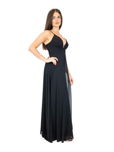 Abito Elegante Donna Da Sera Lungo Nero Con Spacco