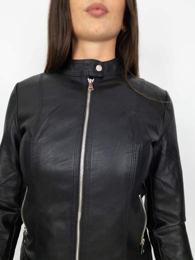 Giacca Ecopelle Donna Corta Con Zip E Manica Lunga