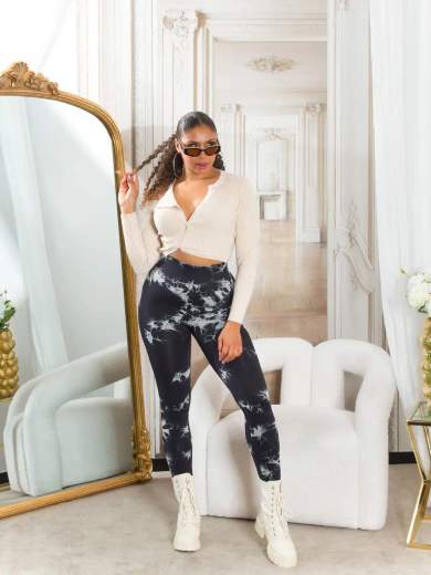 Leggings Sexy in Batik a Vita Alta con Cucitura Arricciata