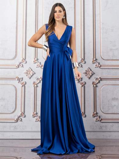 JEAN CRYÒ Abito lungo da cerimonia in raso duchessa con scollo a V 35431