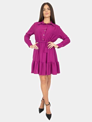 Bucle Vestito Corto A Camicia Fondo Con Balze Donna Manica Lunga