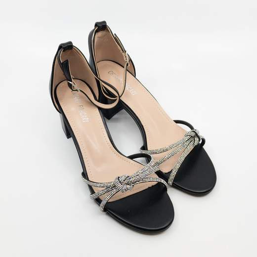 Sandali Gioiello Eleganti Neri con Tacco Largo e Strass – BSC-25-NERO