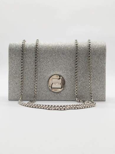 Pochette da sera glitter argento con tracolla in catena HD1283-ARGENTO