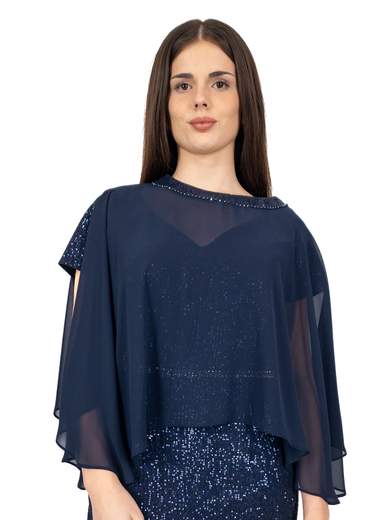 Vestito da cerimonia elegante lungo con paillettes e mantella staccata
