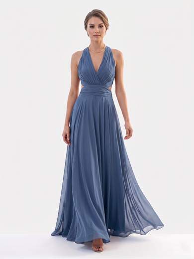 STRABELLO CERIMONIA Abito Lungo da Cerimonia in Chiffon con Collo all'Americana e Schiena Scoperta 7007-6F