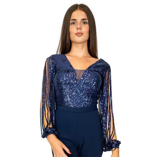 Tuta Elegante Donna Jumpsuit Cerimonia con Paillettes e Stola