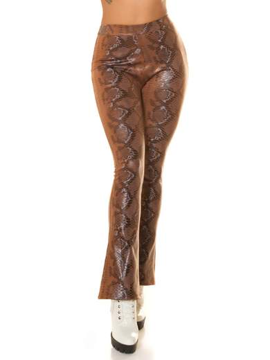 High-Waisted Bootcut Faux Leather Snake Print Pants