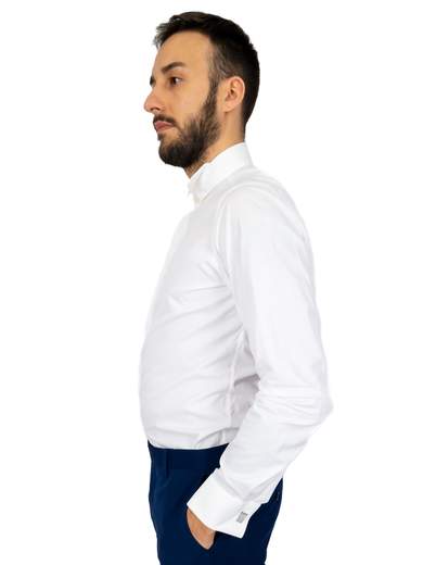 Luca Grimaldi Camicia Uomo Collo Diplomatico Bianca Slim Fit Polsi Gemelli