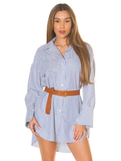 Sexy abito camicia a righe Koucla con cintura