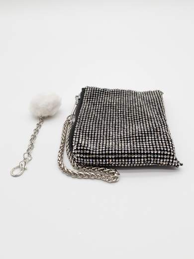 Mini Pochette Nero con Strass Porta Monete e Documenti V6064-NERO