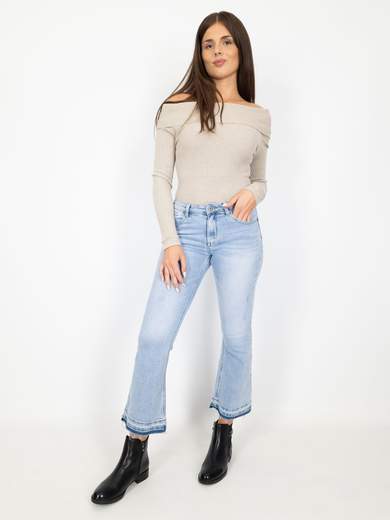 Jeans Cropped Flare Donna Zampa Elasticizzati Slim Fit