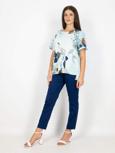 Blusa Maniche Corte Donna In Cotone Pizzo Sangallo E Viscosa