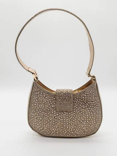 Pochette da cerimonia oro elegante con strass e tracolla rimovibile