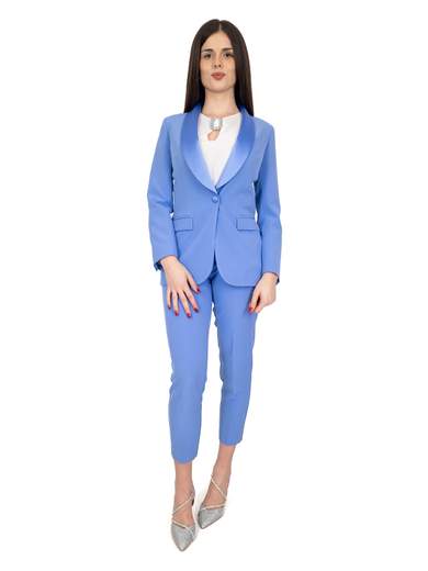 NORMEET Tailleur donna elegante con giacca smoking e pantalone a sigaretta P24-304-P13