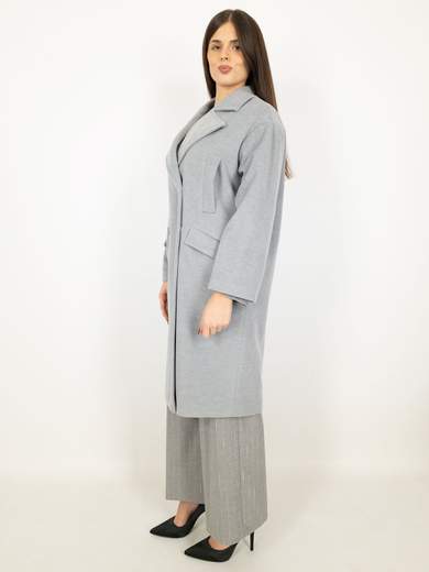CARMEN Cappotto Doppiopetto Oversize in Tessuto Caldo Grigio Chiaro K156T504